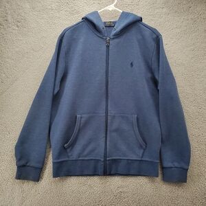 Polo Ralph Lauren Double Knit Full Zip Hoodie Sweatshirt Mens Large Blue